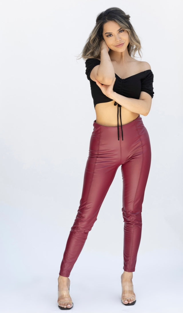 Maroon faux hot sale leather leggings