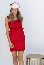 Load image into Gallery viewer, Smocked Ruffle Dress Red
