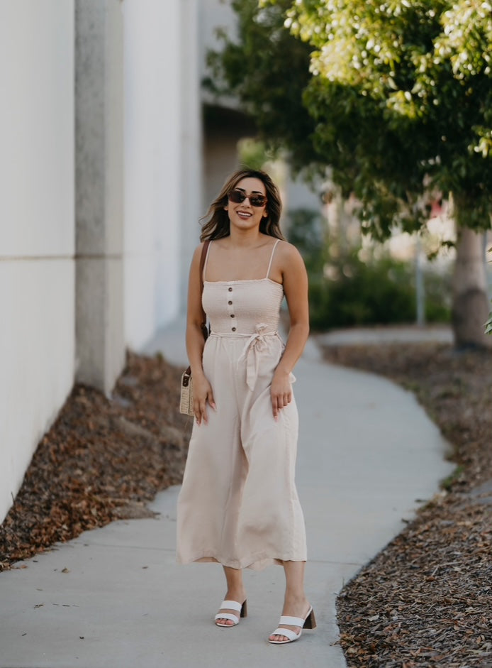 Tan Tie Waist Jumpsuit