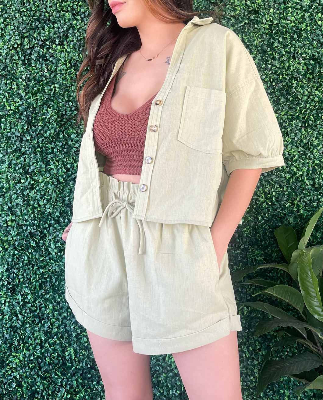 Linen Short Set Olive