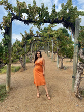 Load image into Gallery viewer, Orange Satin Midi Dress
