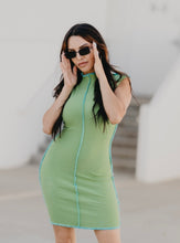 Load image into Gallery viewer, Contrast Stitch Green Dress
