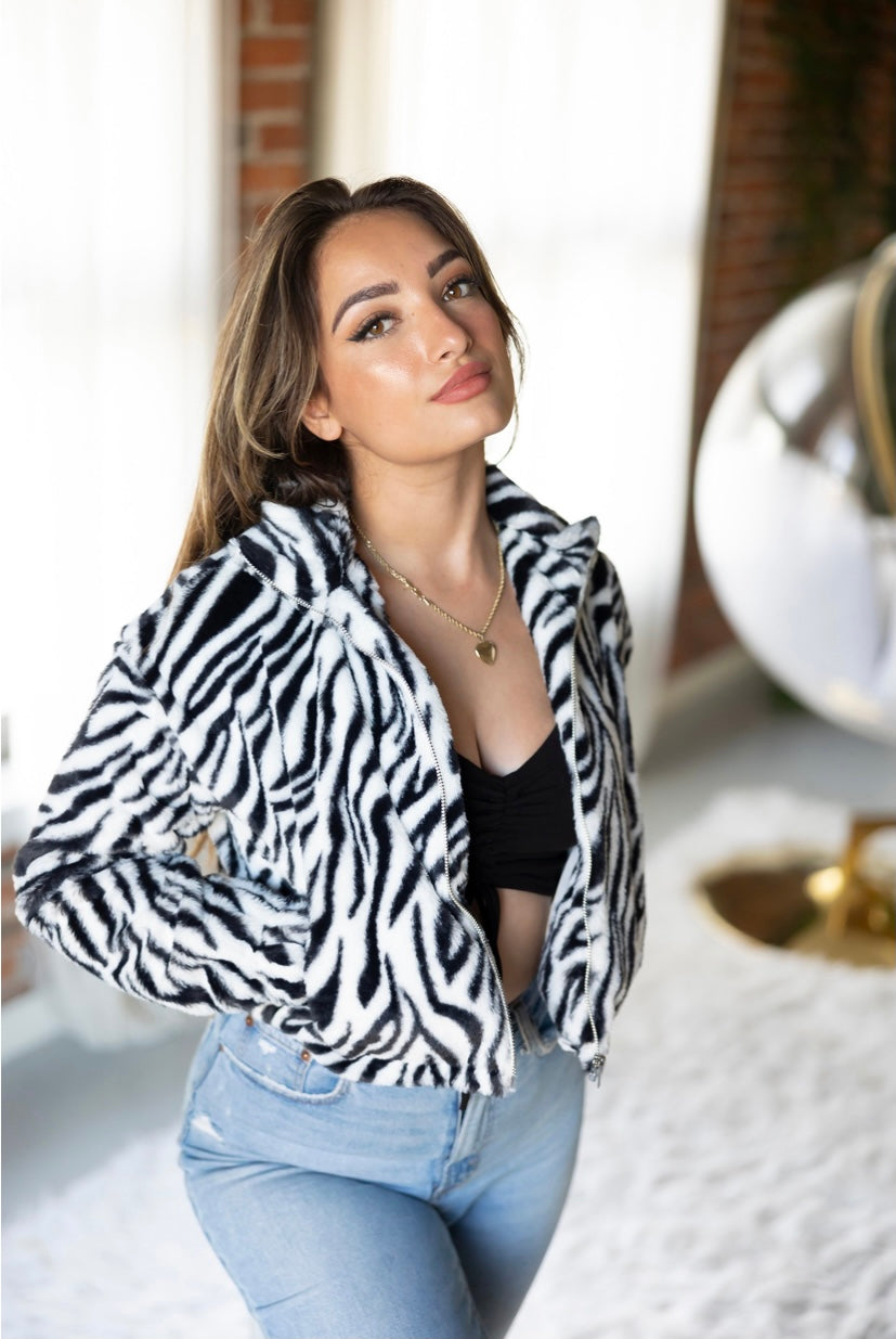 Zebra Faux Fur Jacket