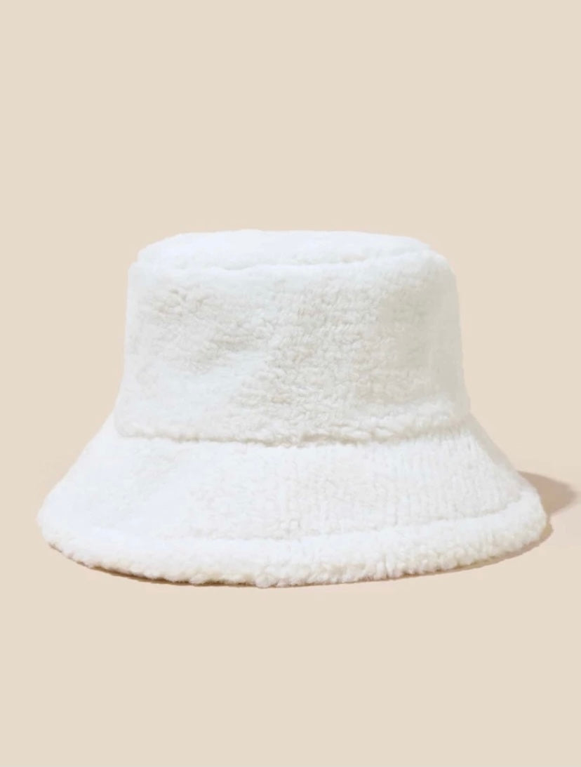 Faux Fur Bucket Hat White