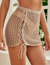 Load image into Gallery viewer, Crochet Mini Skirt Beige
